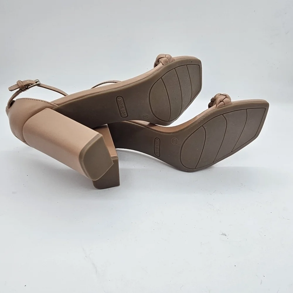Nine West Allha 3 Macaroon Size 10 Tan Braided Block Heel